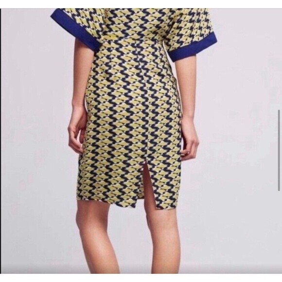 Anthropologie Maeve Dress Size 4 Mirabilis Kimono Sleeve Yellow Blue Geometric - Picture 13 of 16